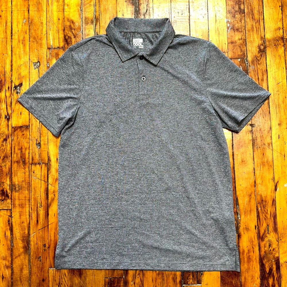 32 Degrees Cool Polo Shirt Mens Large Heather Gray Long Sleeve Golf Performance